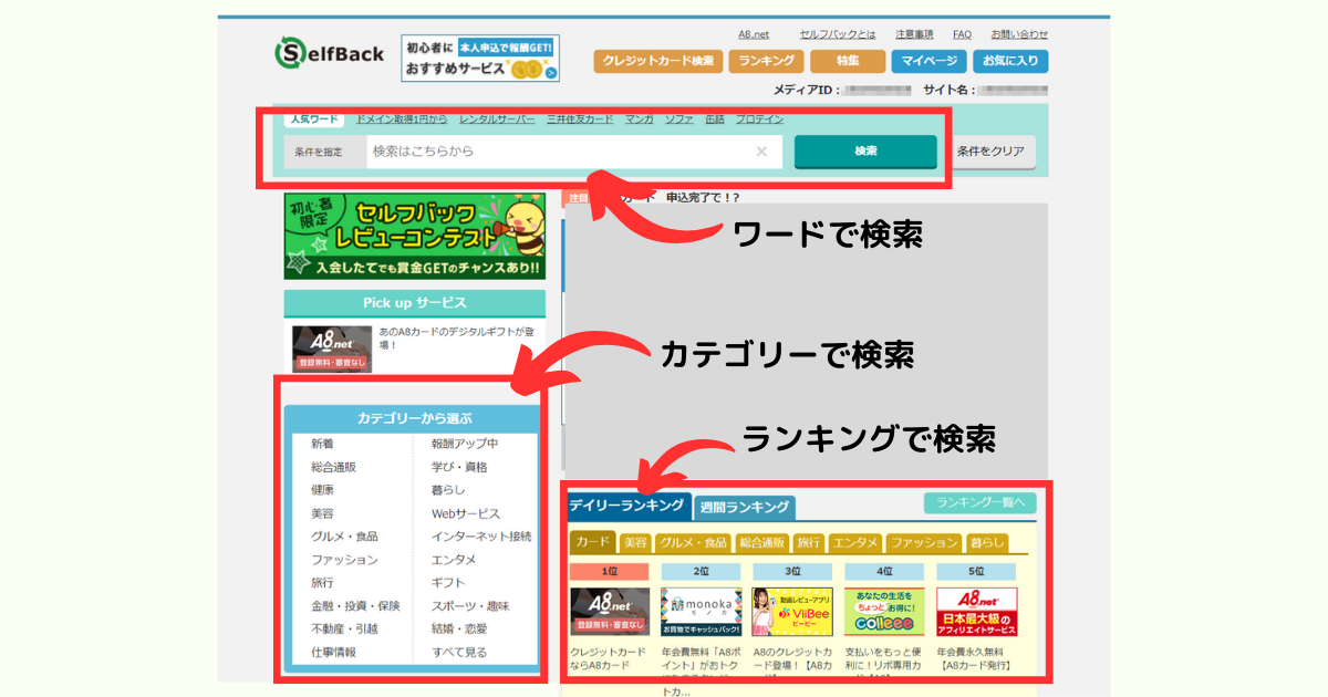 セルフバック3つの検索方法