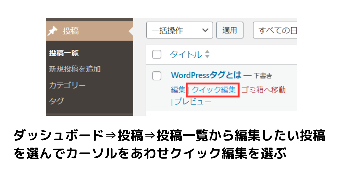 タグを編集する投稿クイック編集画面スクリーンショット